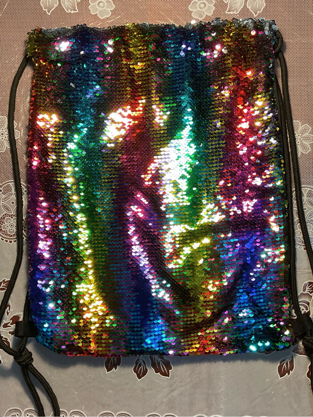 Sequin Rainbow Drawstring Backpack - Multicolor